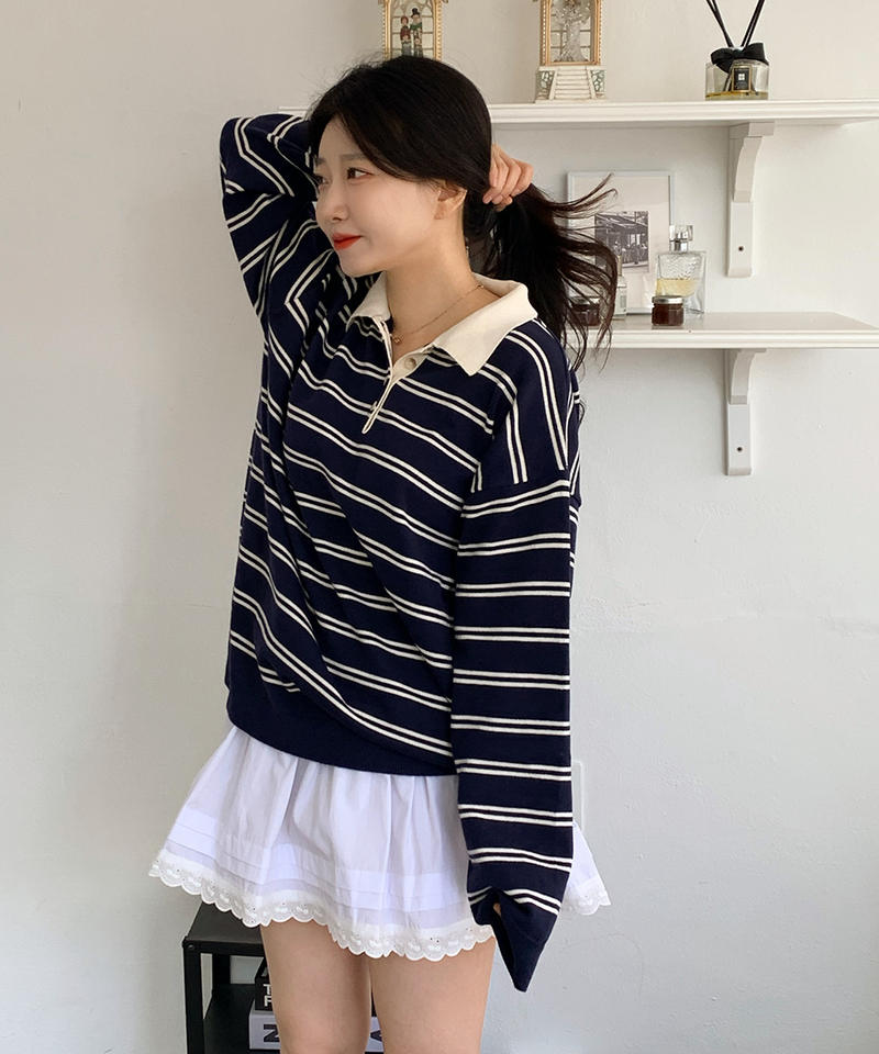 ビンツ ストライプ カラー ニット
