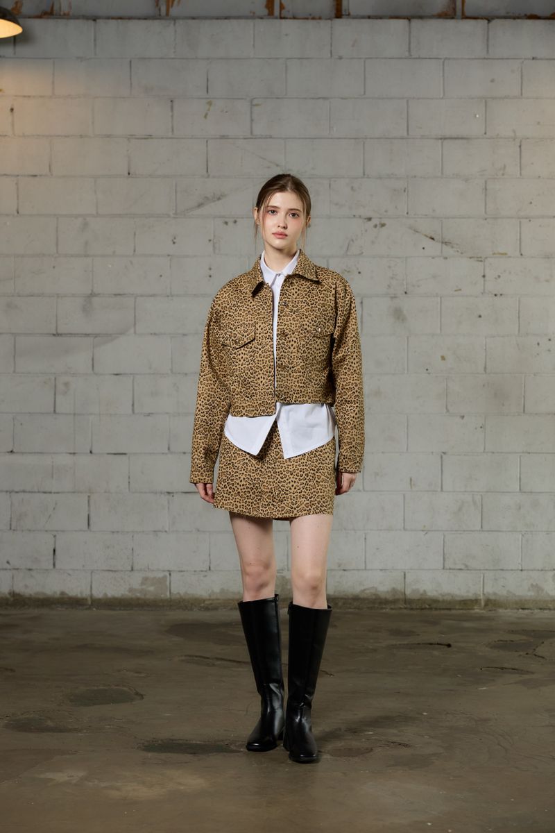 LEOPARD TRUCKER JACKET / BEIGE