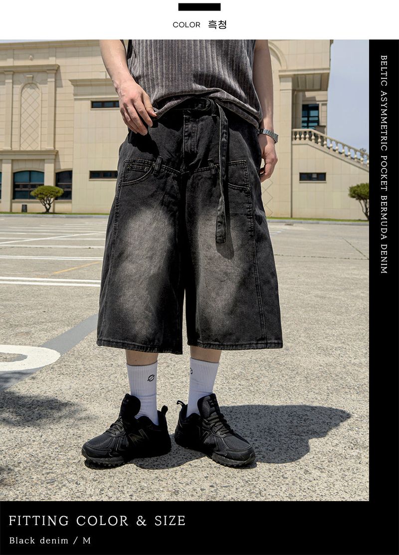 Beltic Asymmetric Pocket Bermuda Denim