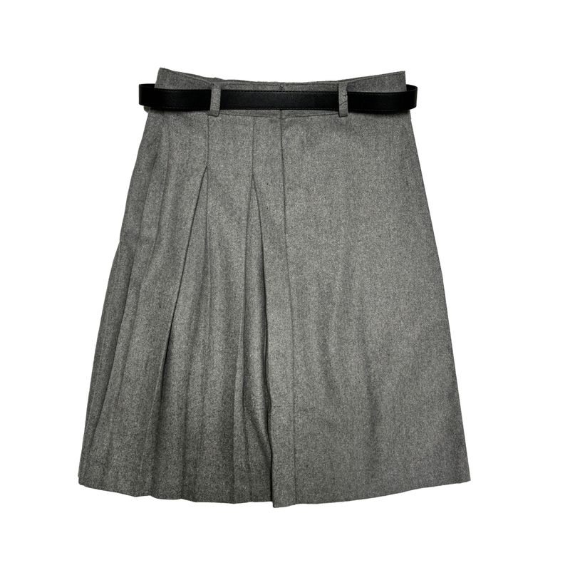 Belt pleated long skirt