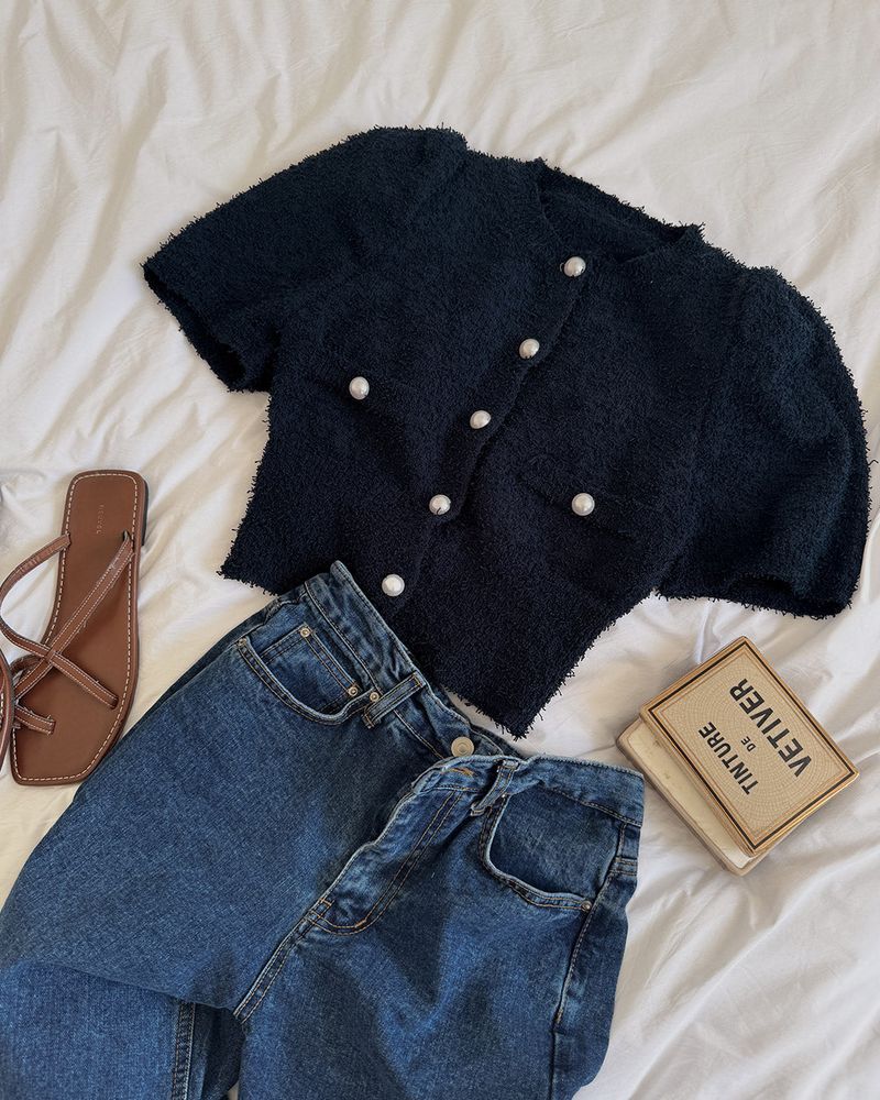 Monde Short-Sleeved Knit Cardigan
