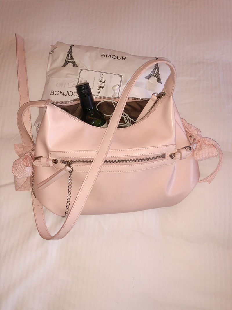 Belted ribbon bag_mute pink