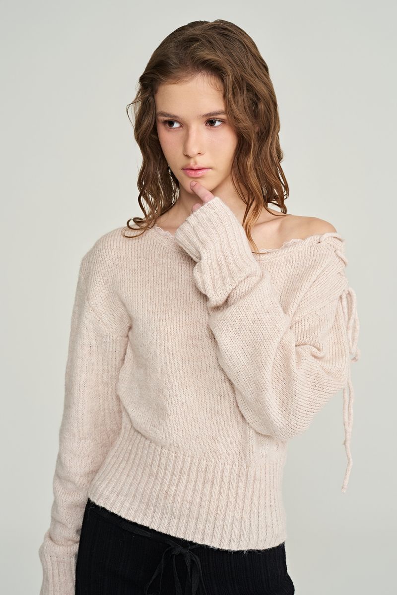 Romy lace-up knit, Milk Tea