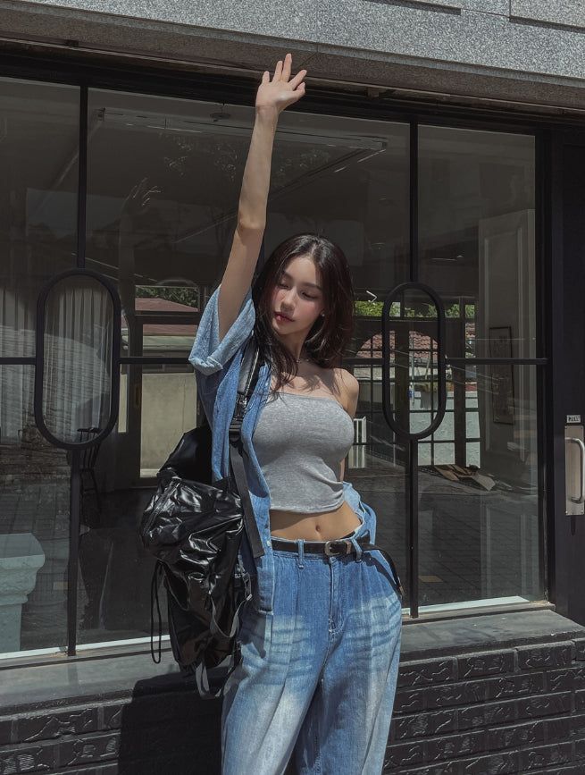 [U-BASIC] Side Shirring Tube Top (+With Cup)