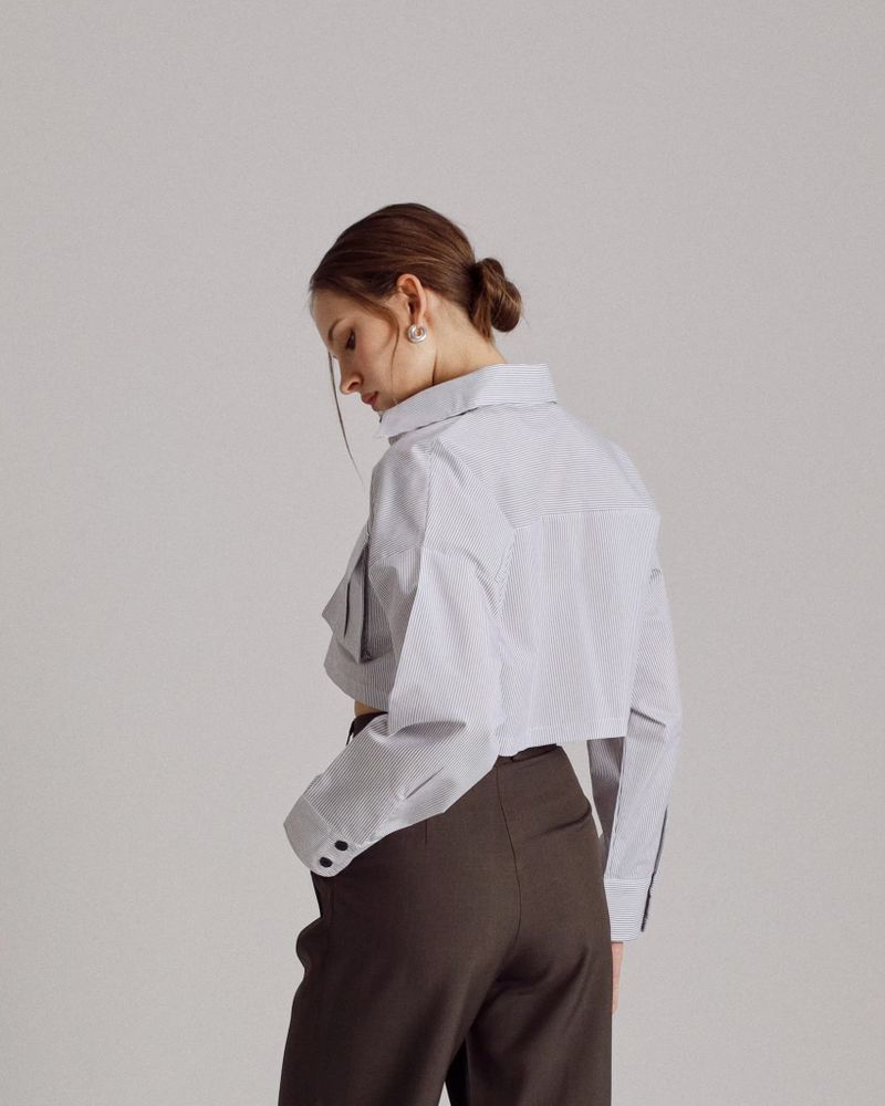 EVIE mia OVERSIZED CROPPED SHIRTS STRIPE GREY