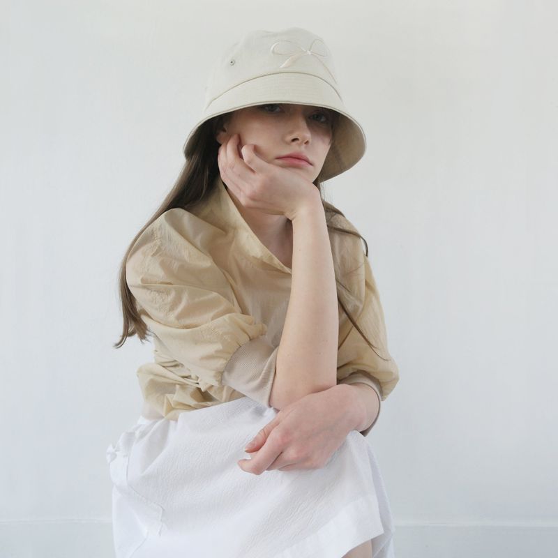 Beige Nylon Ruffle Blouse
