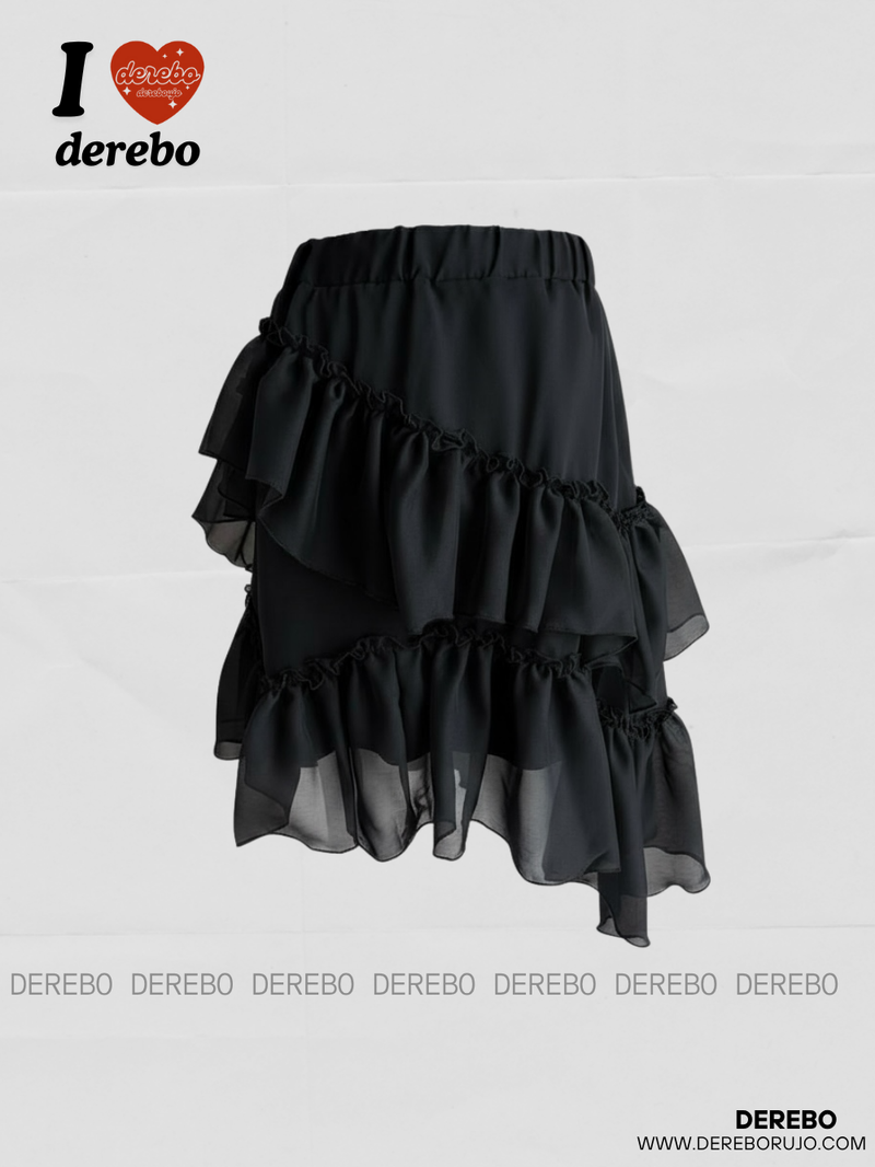 satin chiffon frill midi skirt
