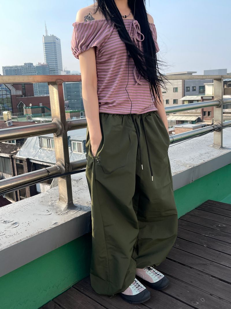 Irmi Nylon Bizo Snap Wide Pants