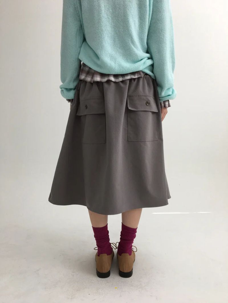 flap back pocket midi skirt (3color)