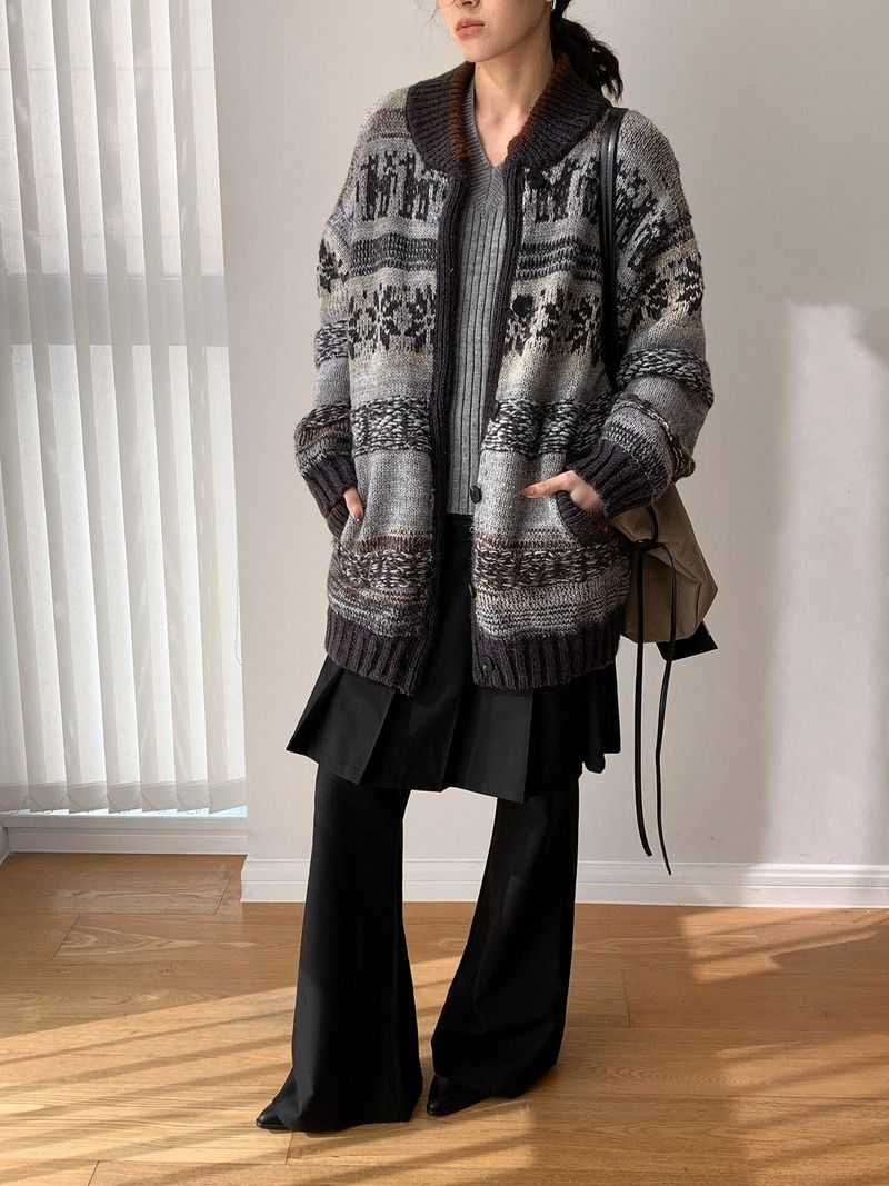 Deep green wool Nordic knit cardigan