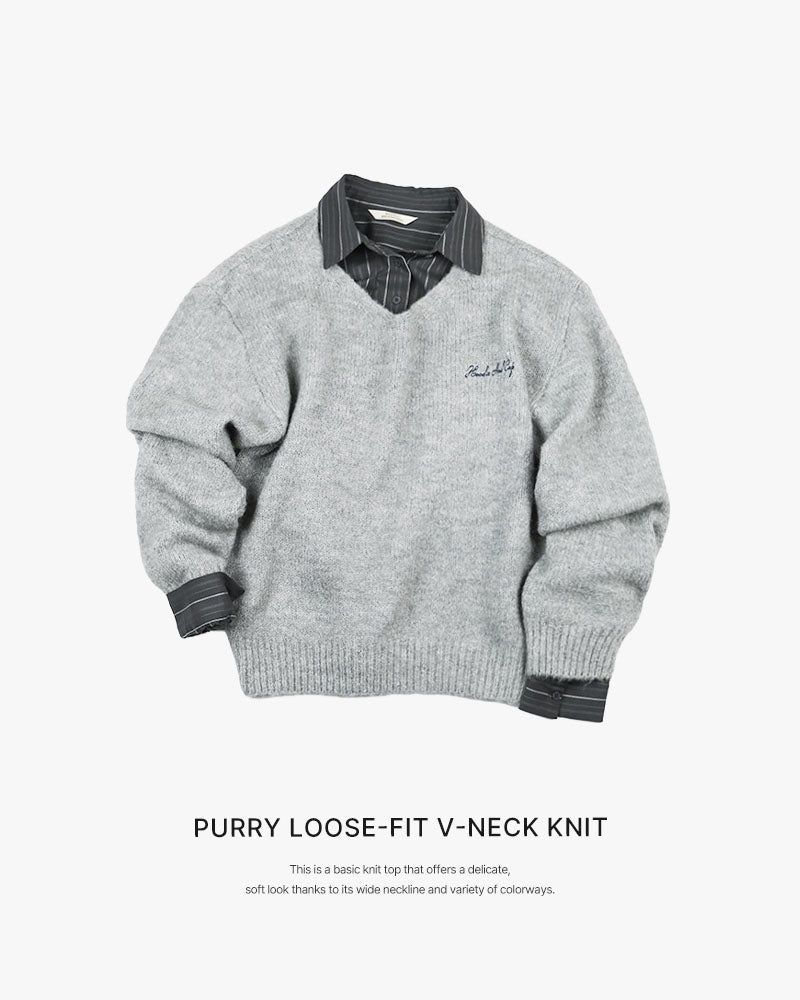 [ORIGINAL] Furry Loose-Fit V-Neck Knit