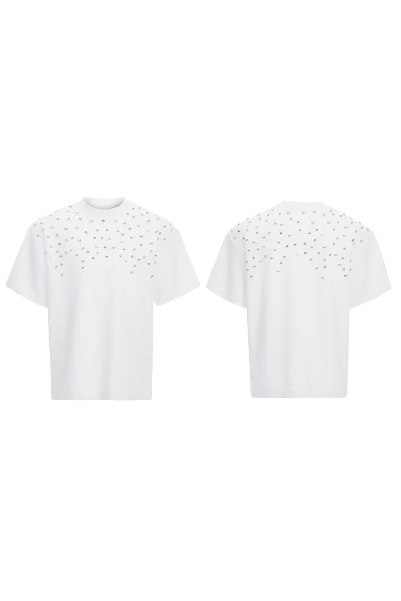 Hand-Sewn Rhinestone Cotton Tee