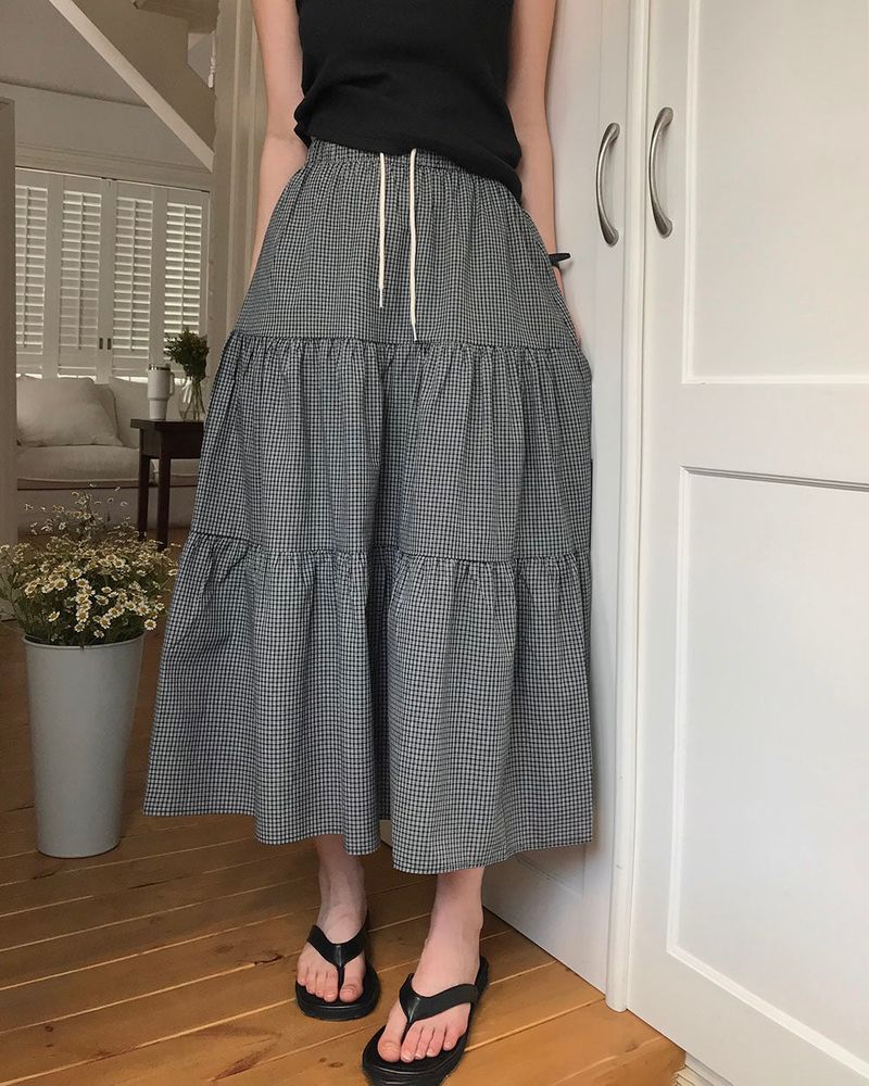 [MADE] Heidi, checkered tiered long skirt