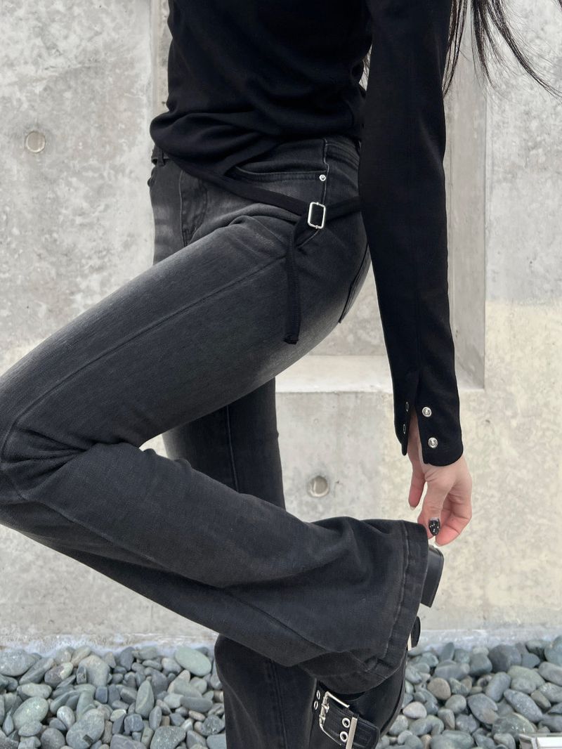 Eyelet buckle bottom hem strap long sleeve tee (3 colors)
