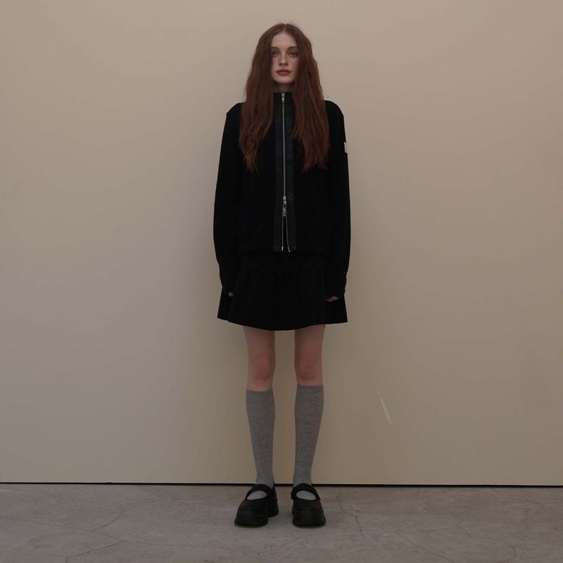 Black Leather Block Zip-up