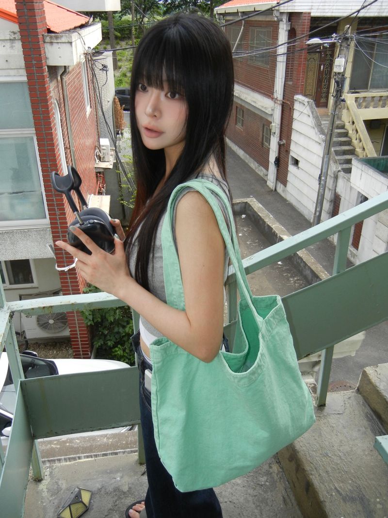Basic Color Cotton Wide Shoulder Tote Bag