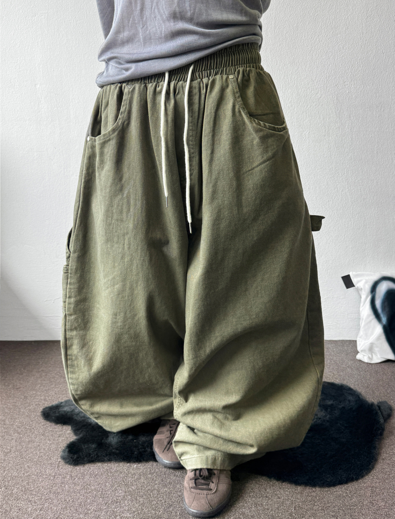 Turi Carpenter Rivet Balloon Cotton Washed Long Pants 4 Colors