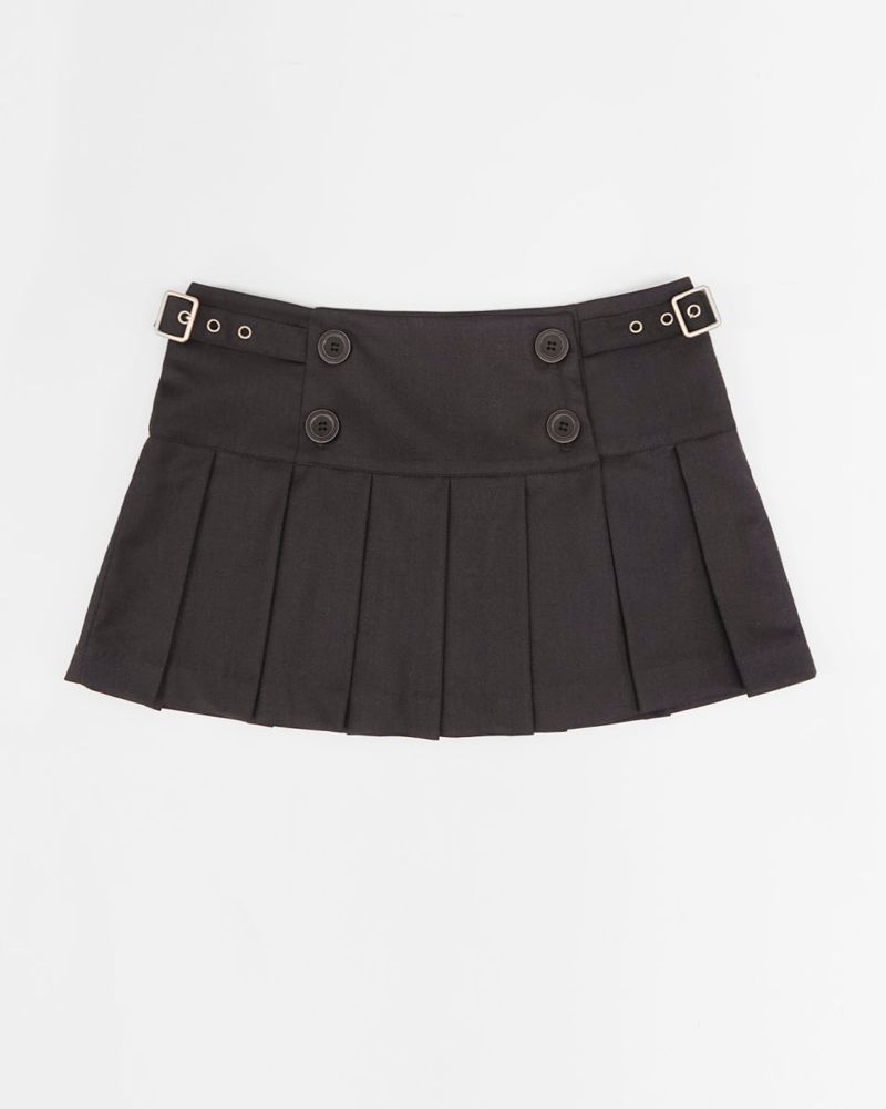 Buckle Pleated Mini Skirt Black