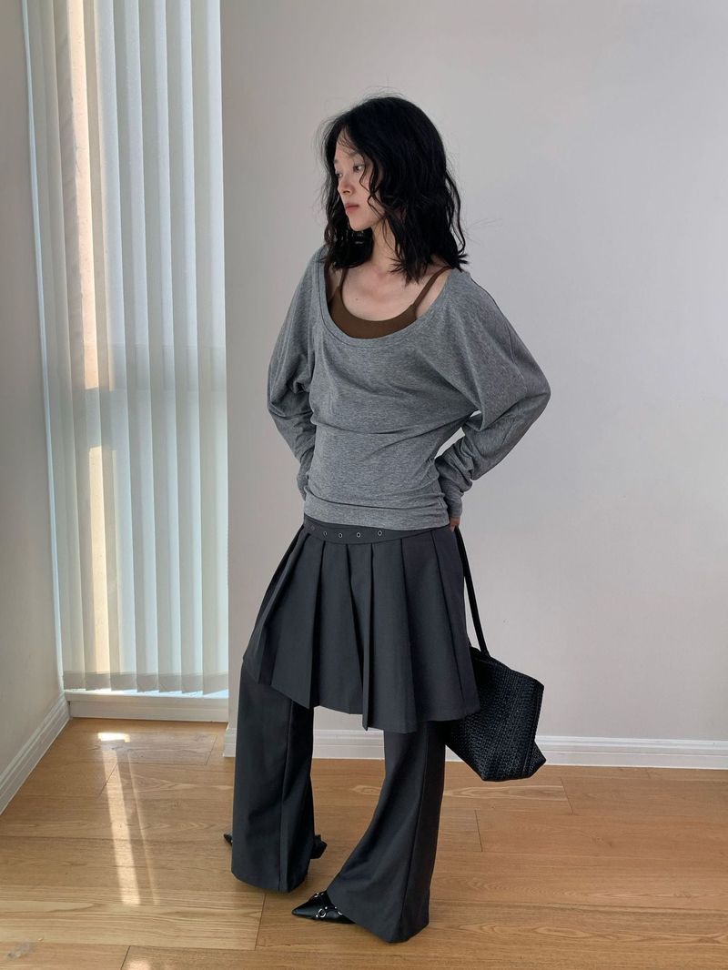 Fake Pleats Skirt Casual Pants