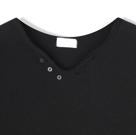 Veil Button V-neck Short Sleeve T-shirt