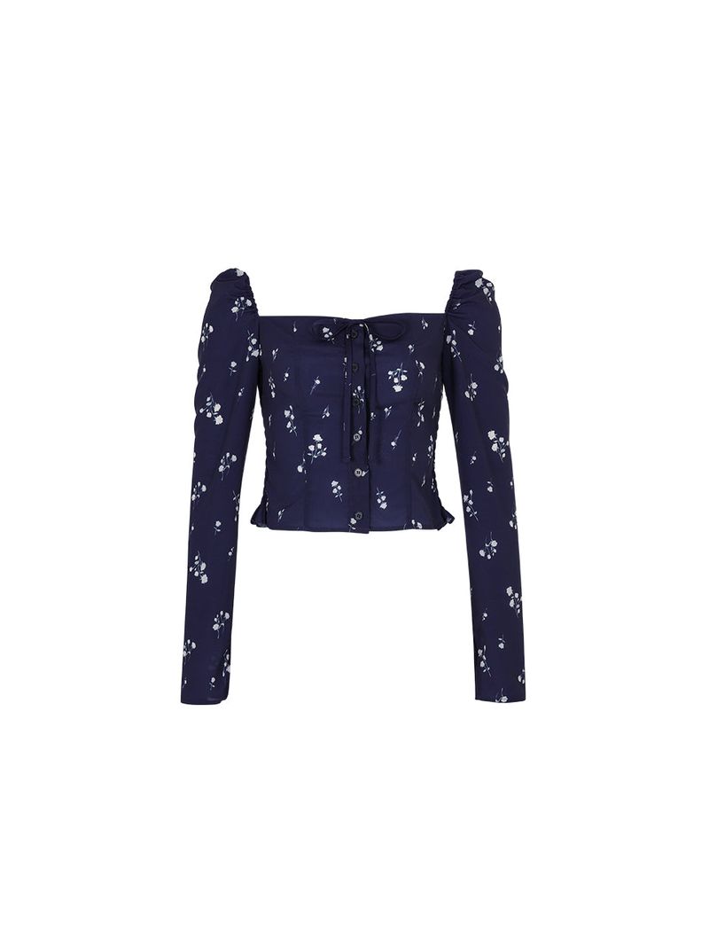 Ribbon square blouse (Navy)