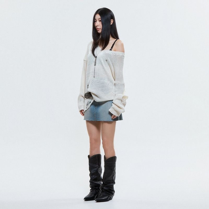 (DUC) Damaged Loose-Fit Knit Ivory