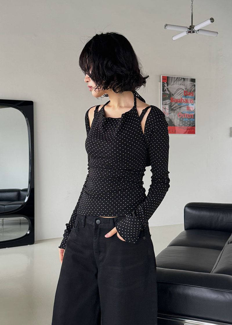 DEEP BLACK LOW WIDE PANTS