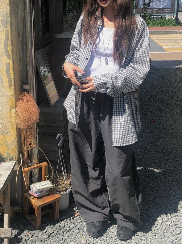Aseun Wrinkle Loose Check Shirt