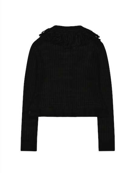 Tassel Collar Knit Cardigan / Black
