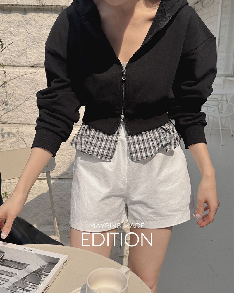 [MADE] Check frill hooded zip-up