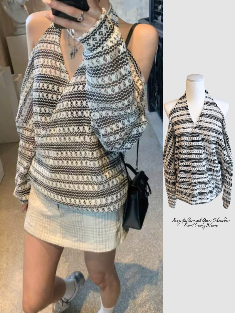Perry Halterneck Open Shoulder Knit Long Sleeve