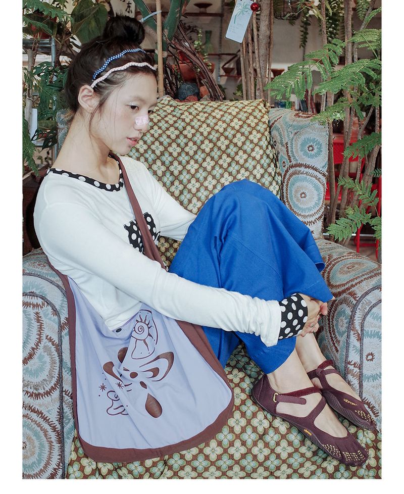 UnsocalNight2025 Original Literary Retro Autumn and Winter プリントブルーストレートマシェパンツ