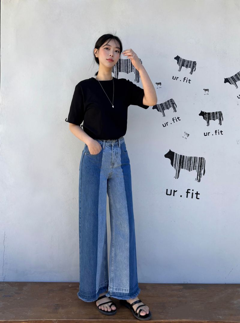 3RD REORDER TWO-TONE CONTRAST DENIM PANTS code 25006