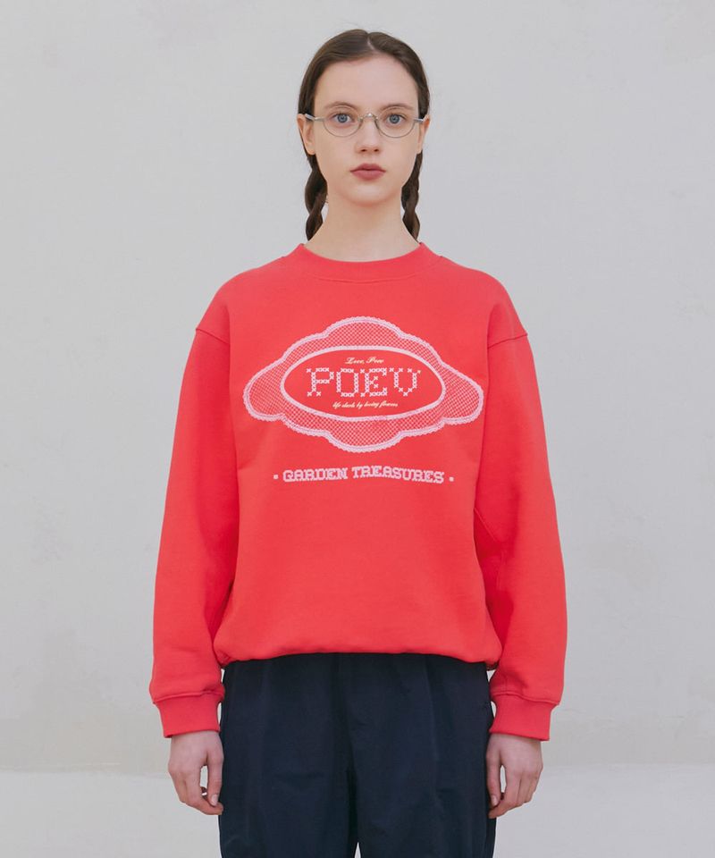Lace Applique Sweatshirt - Bright Red