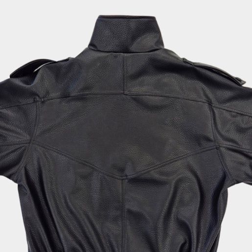 Saint High-Neck Unbalanced Leather Jacket