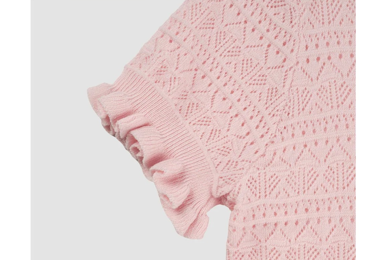 CROCHET SHORT-SLEEVED KNIT CARDIGAN (LIGHT BLUE)