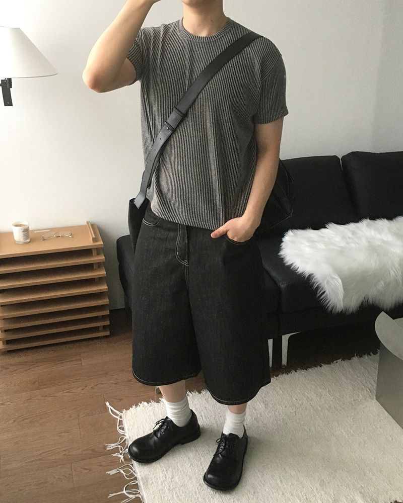 Ribbed Two-Tone Muscle Fit Short Sleeve