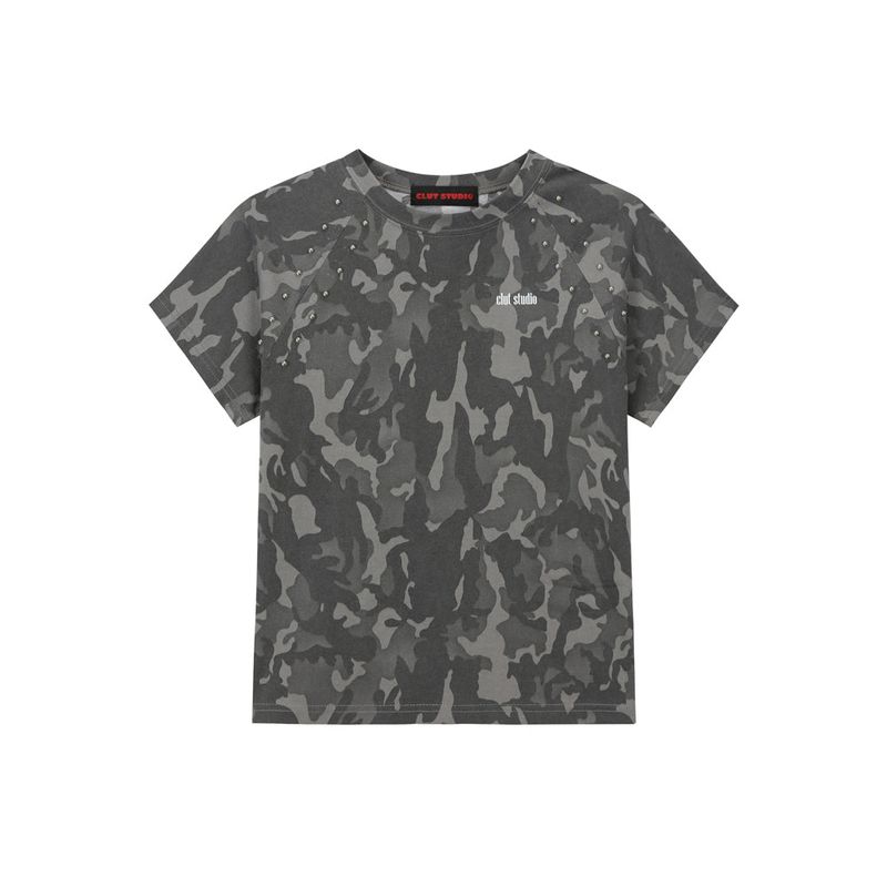 Camo Stud Half T-shirt - GREY