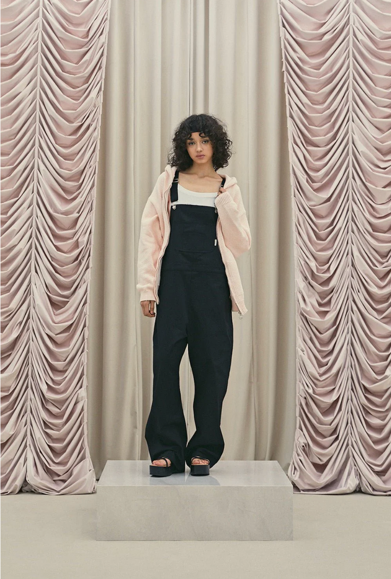 Frill baggy overalls - black