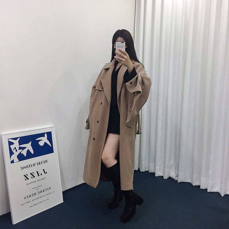 SK Button slit wool robe long coat (3 colors)
