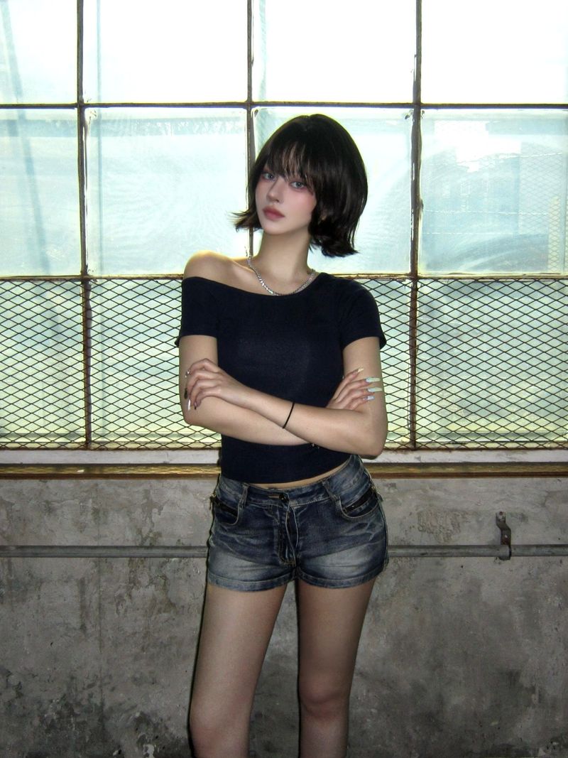 Vintage zip short denim-PT
