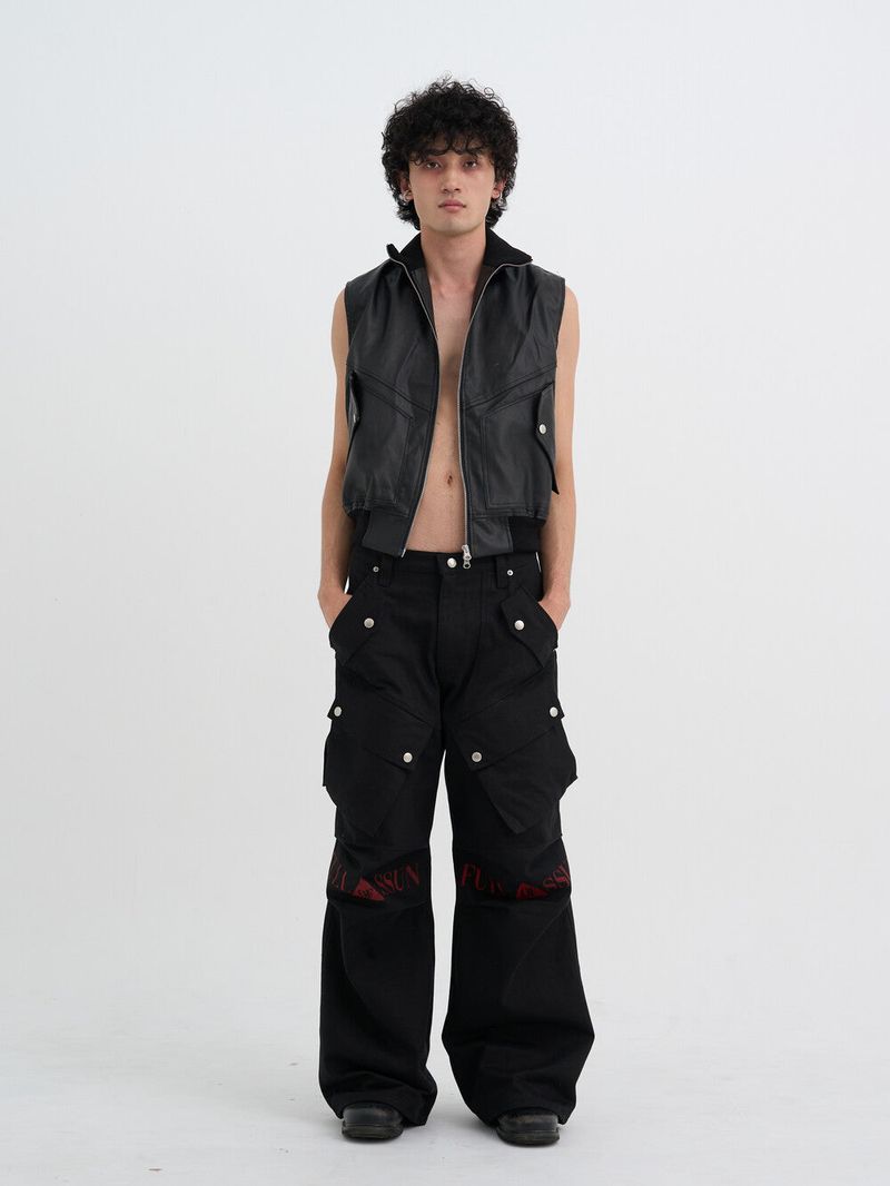 Ghost In The Shell Logo Denim Cargo Pants (Black)