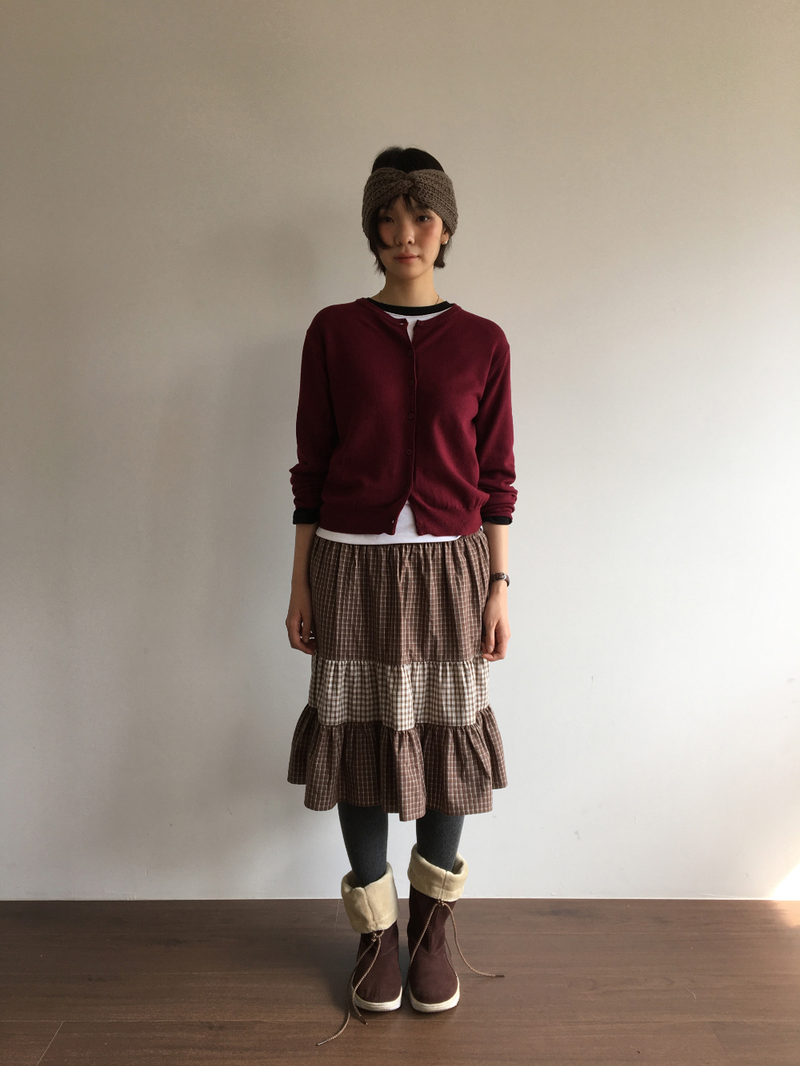 Fold check skirt (3color)