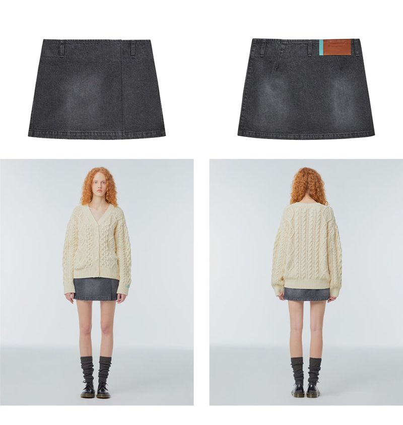 Wrap-front denim mini skirt