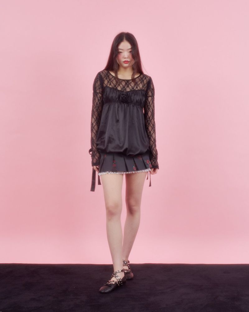 CORSAGE PUFF BLOUSE [BLACK]
