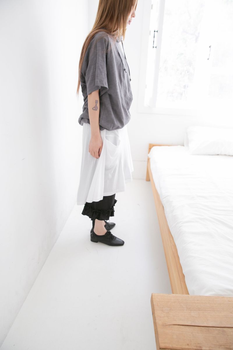 slub off-shoulder hood top(2colors)