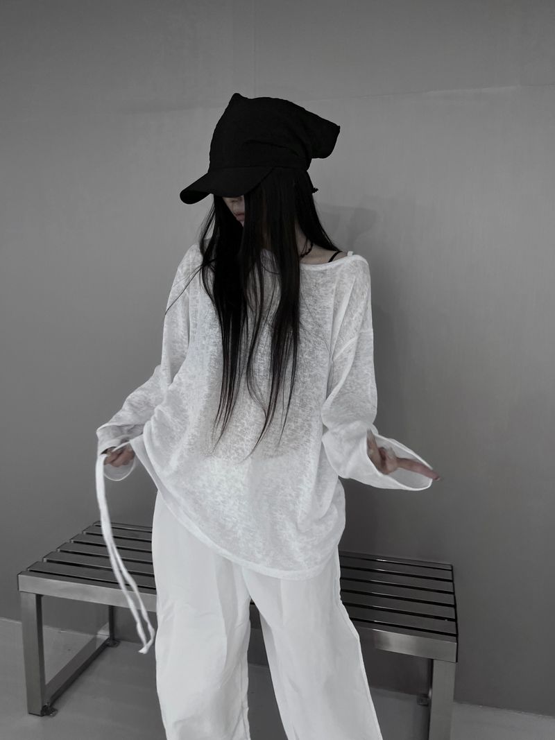 linen see-through long sleeve T (2color)