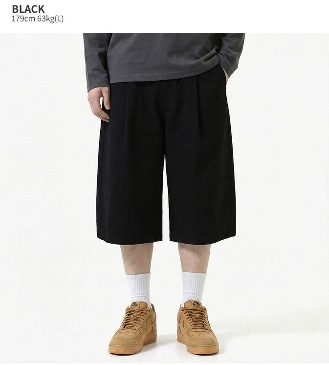 Balloon Curved Sweat Bermuda Pants Black