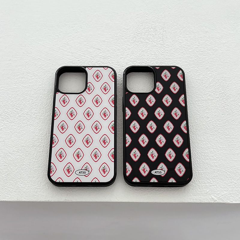 strawberry pattern glossy glass bumper case (white)