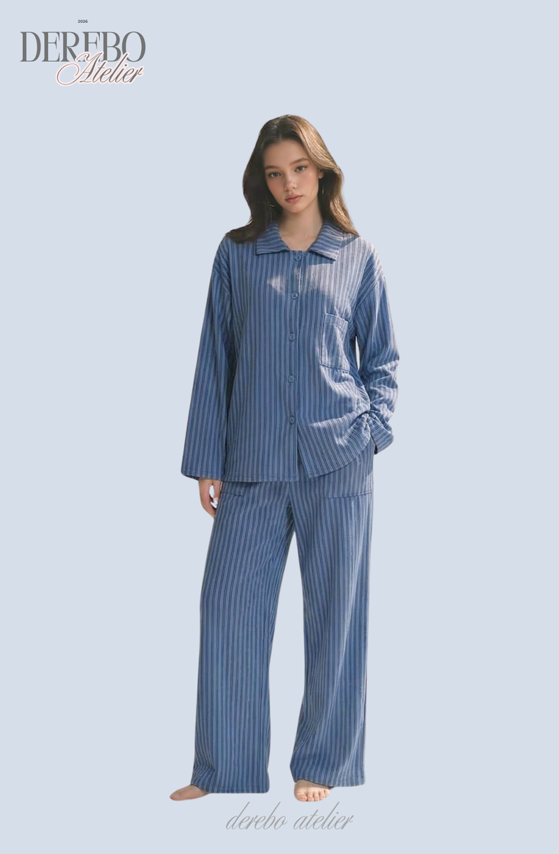 blue stripe fleece pajamas